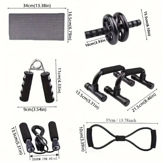 7pcs Strength Training Set Webbing, 2 Push Up Tools, Grip Reinforcement, Type 8 Tension Rope, Jump Rope, And Kneeling Pad