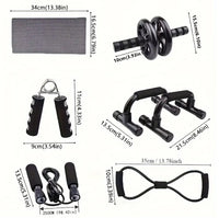 Juego de 7 piezas para entrenamiento de fuerza: correas, 2 herramientas para flexiones, fortalecedor de agarre, cuerda de tensión tipo 8, cuerda para saltar y almohadilla para arrodillarse