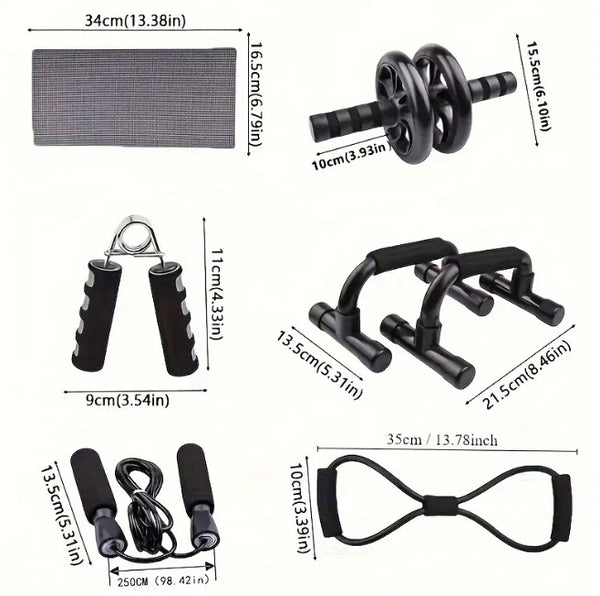 7pcs Strength Training Set  Webbing, 2 Push Up Tools, Grip Reinforcement, Type 8 Tension Rope, Jump Rope, And Kneeling Pad