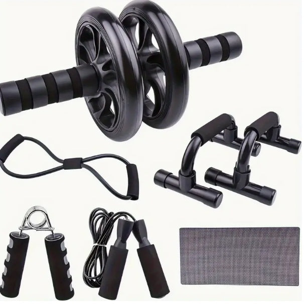 Juego de 7 piezas para entrenamiento de fuerza: correas, 2 herramientas para flexiones, fortalecedor de agarre, cuerda de tensión tipo 8, cuerda para saltar y almohadilla para arrodillarse