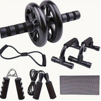 Juego de 7 piezas para entrenamiento de fuerza: correas, 2 herramientas para flexiones, fortalecedor de agarre, cuerda de tensión tipo 8, cuerda para saltar y almohadilla para arrodillarse